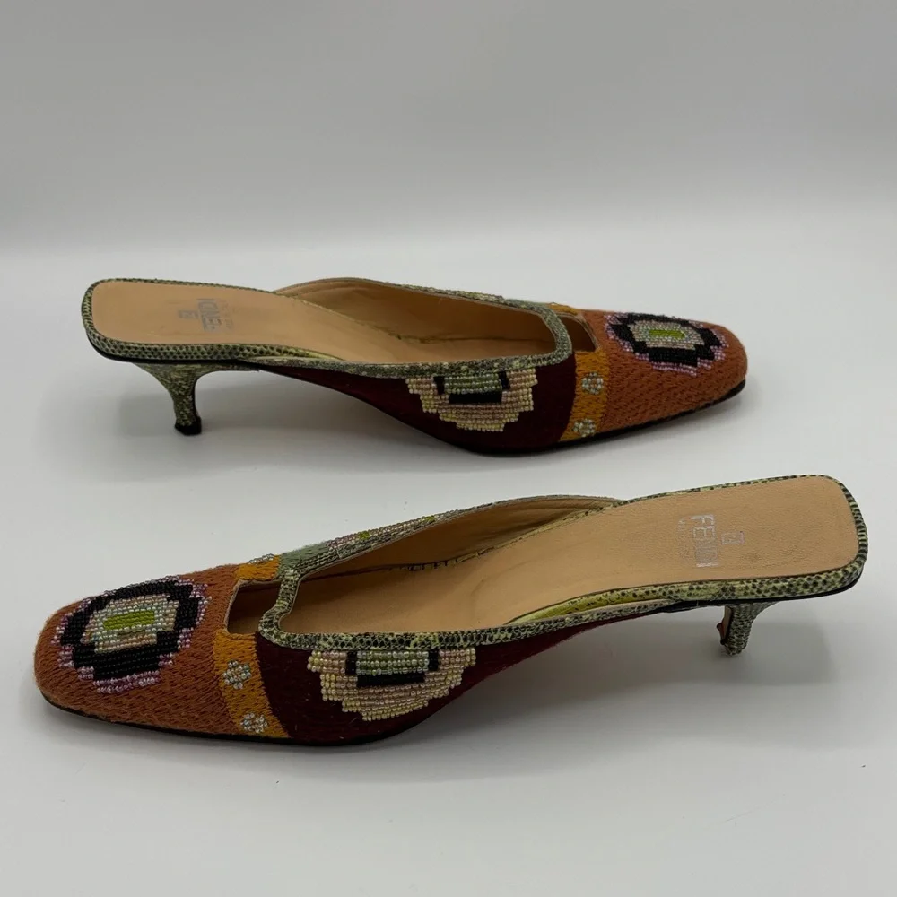 Fendi Beaded Multicolor Mule Heels - Women - Size 9 - Picture 8 of 12